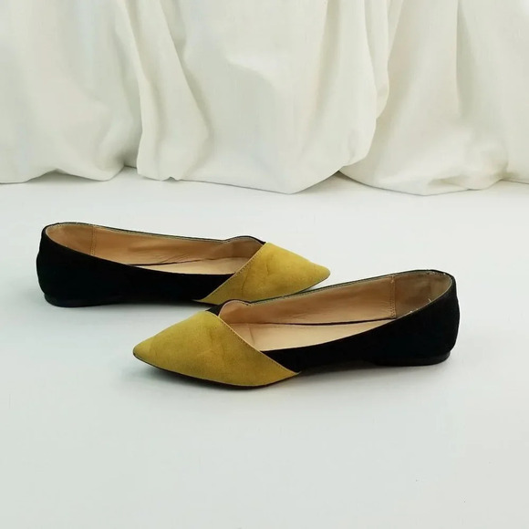 Zara Trafaluc Sz 37 (US 7-7.5) Dijon Yellow Black Green Suede Pointed Toe Flats - Picture 6 of 12